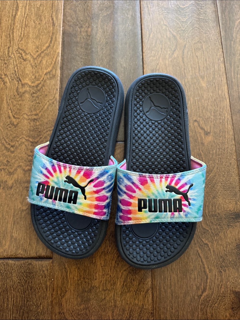 Puma Tie-Dye Strap Slide Sandals - Black Soles with Multicolor Straps